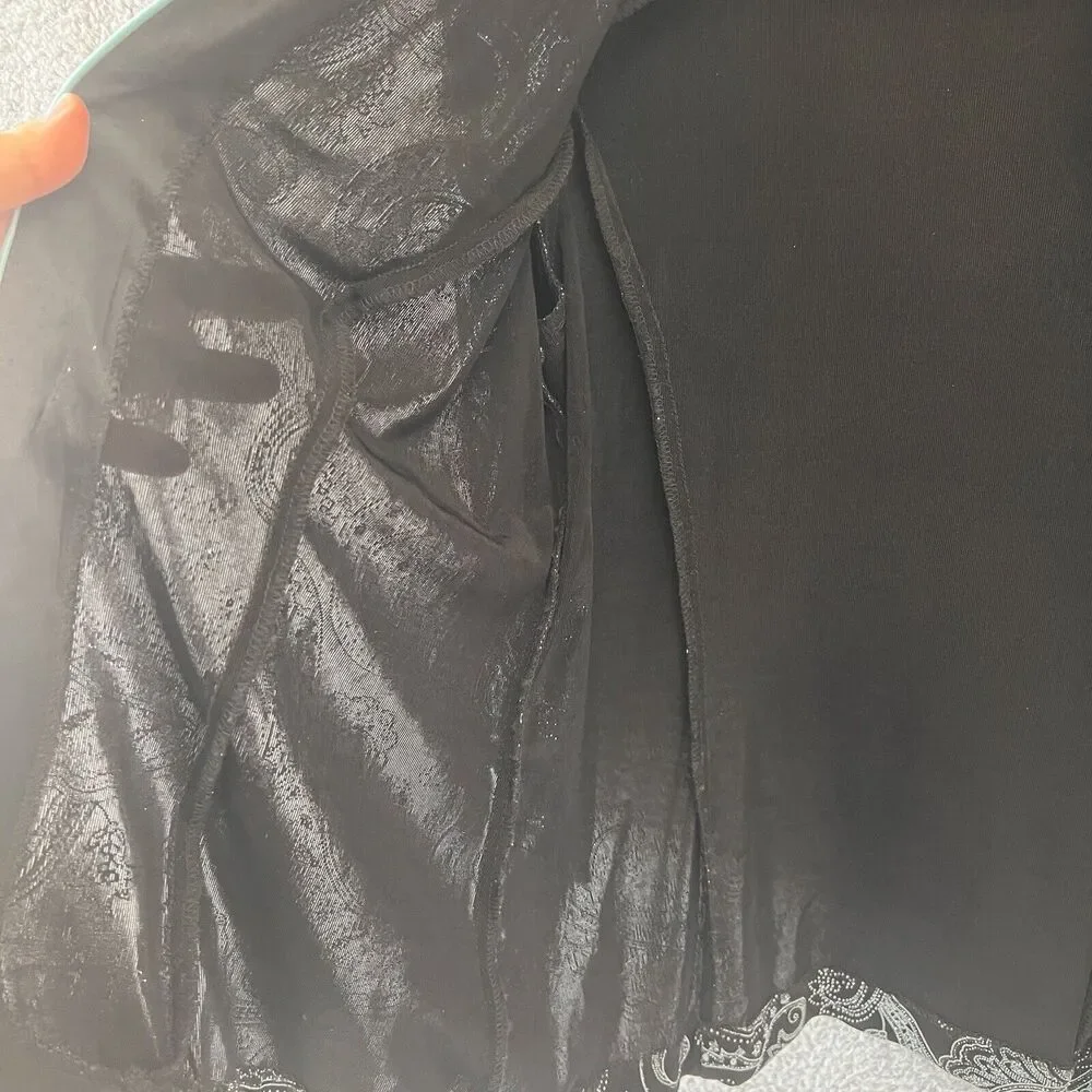 ALEX EVENINGS Women's Sparkly/Metallic Black and Light Blue Jacket USA made L - Picture 9 of 10